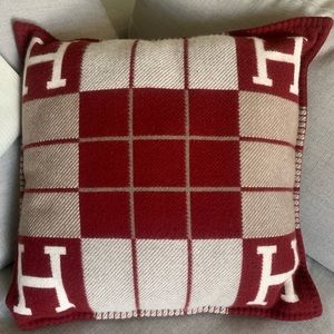 Hermes Avalon pillow rouge h and ecru, gently preowned .